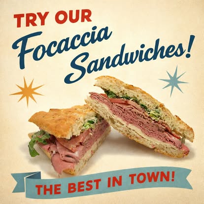 Fresh Focaccia Sandwiches at BB's Bagels - Lunch Special Alpharetta